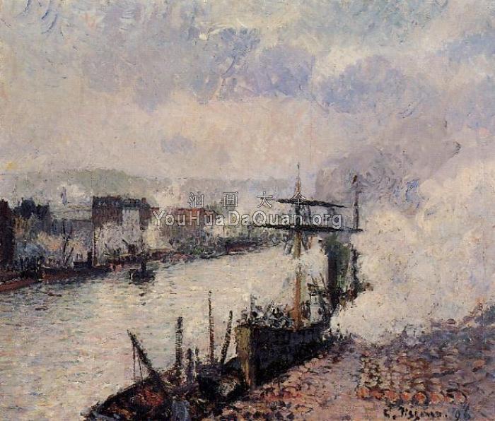 Steamboats in the Port of Rouen - 卡米耶·毕沙罗